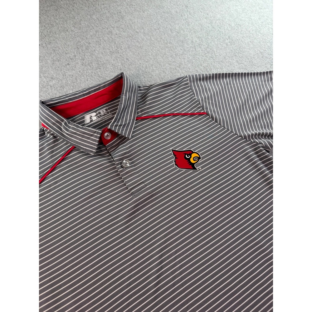 Russell Athletic Louisville Cardinals Polo Shirt Mens Medium Grey Striped NCAA